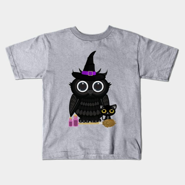 Black Owl Witch Kids T-Shirt by adamzworld